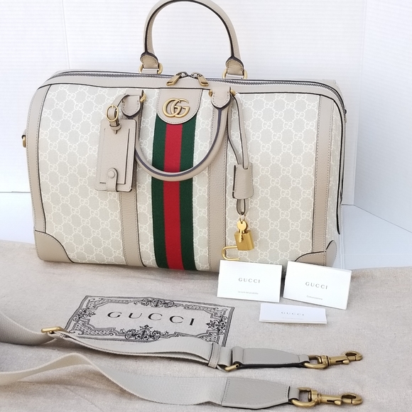 Amazing Gucci GG Supreme  Rare Monogram Web Small Savoy Duffle Weekender bag - Picture 7 of 16